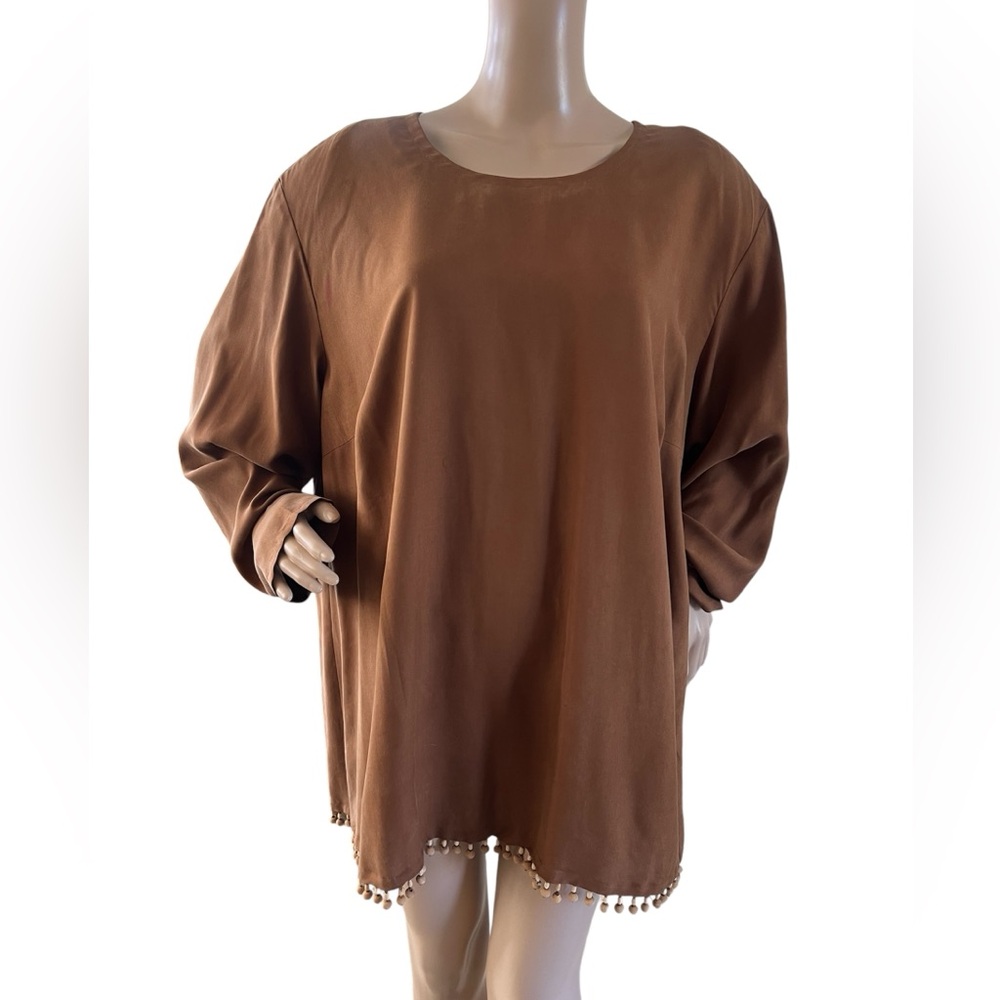 Liz Claiborne Brown Tunic with Beaded Hem